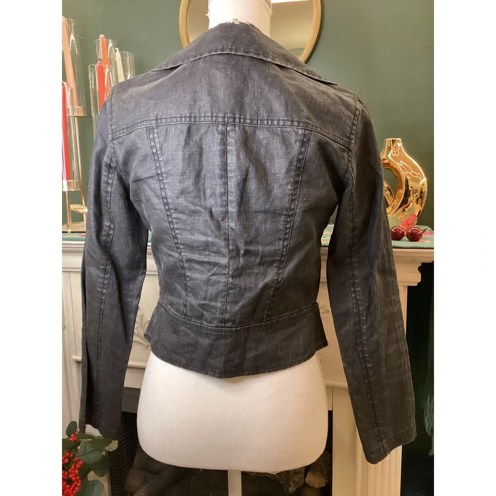 Cabi Linen Jacket XS Charcoal Grey Asymmetrical Ruffle Style 901 Blazer - Picture 3 of 5